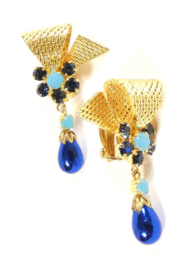 Christian Dior Bijoux Vintage Blue and Gold Drop Earrings Earrings Christian Dior