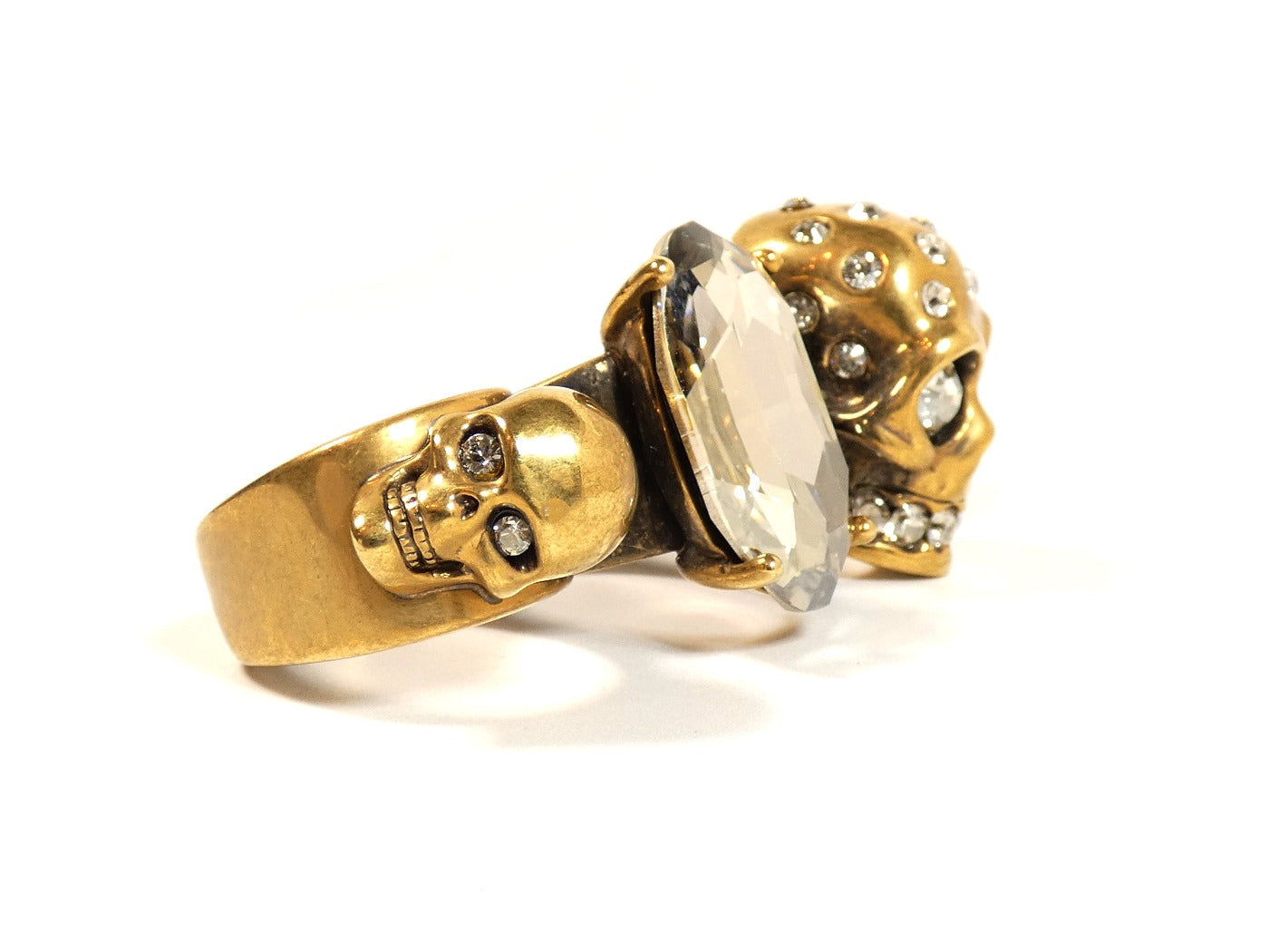 Alexander McQueen Skull Knuckle Ring in Gold and Crystal Ring Alexander McQueen