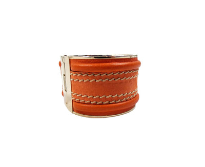Burberry Pumpkin Leather Wide Hinged Bangle Bracelet Burberry