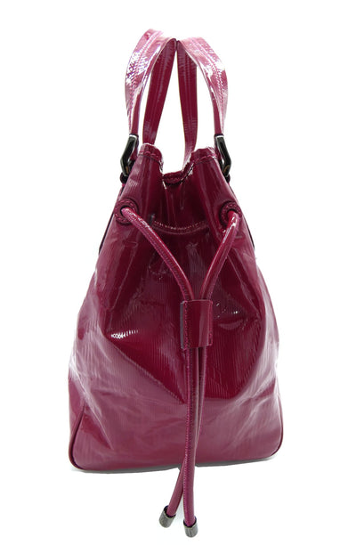 Burberry Large Raspberry Patent Check Embossed Bilmore Handbag Bag Burberry