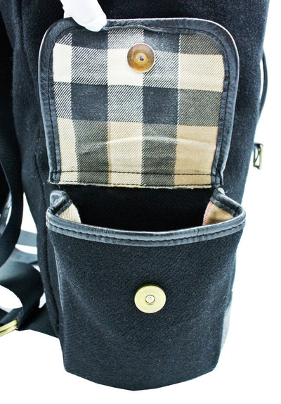 Burberry Vintage Black Leather and Wool Backpack Bag, Backpack Burberry
