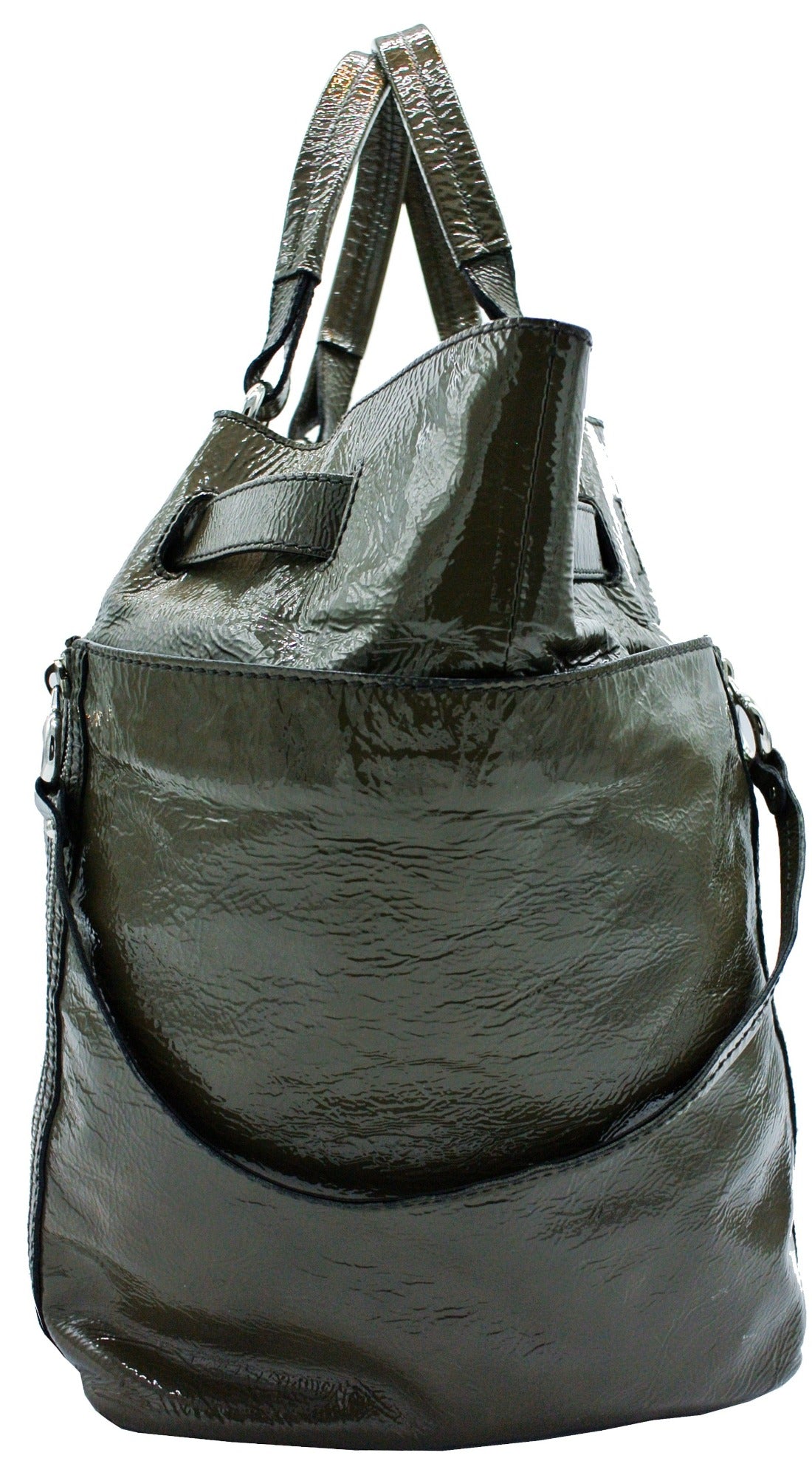 D & G Gaia Olive Patent Leather Large Tote Bag Dolce & Gabbana