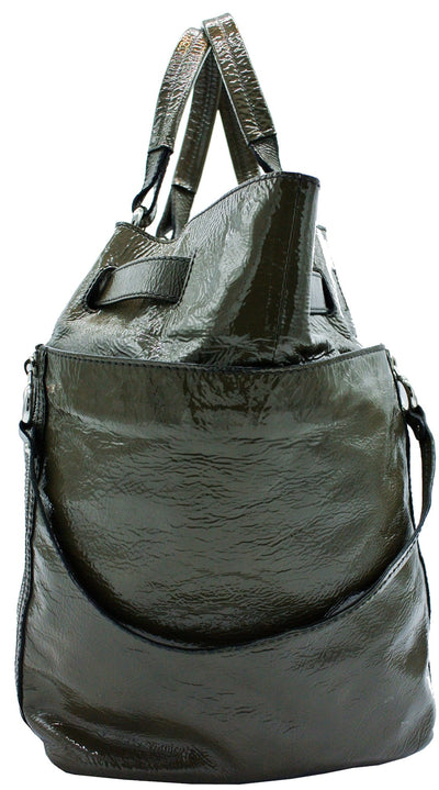 D & G Gaia Olive Patent Leather Large Tote Bag Dolce & Gabbana