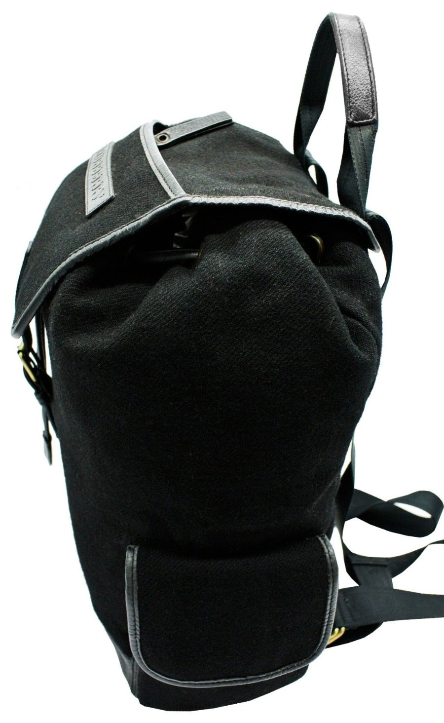 Burberry Vintage Black Leather and Wool Backpack Bag, Backpack Burberry