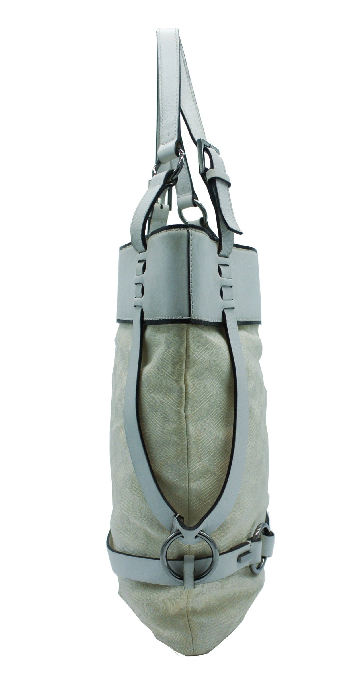 Gucci White Leather GG Canvas Bucket Bag Bag Gucci