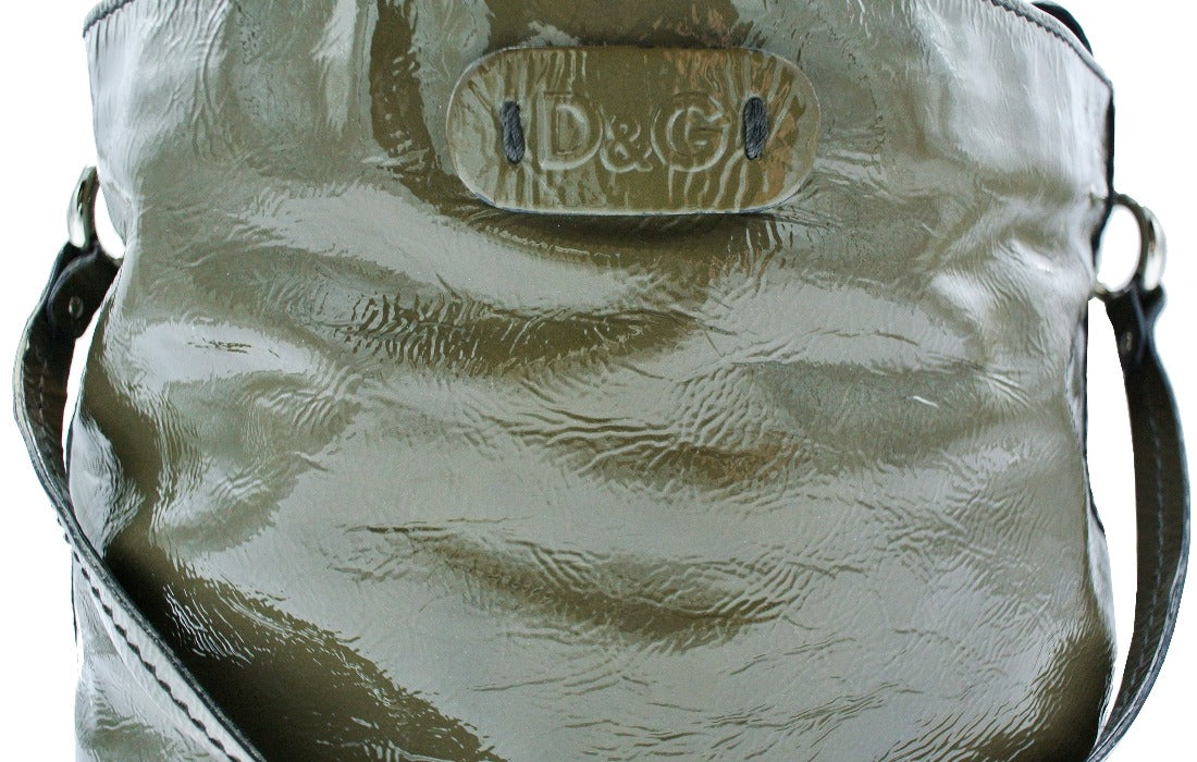 D & G Gaia Olive Patent Leather Large Tote Bag Dolce & Gabbana