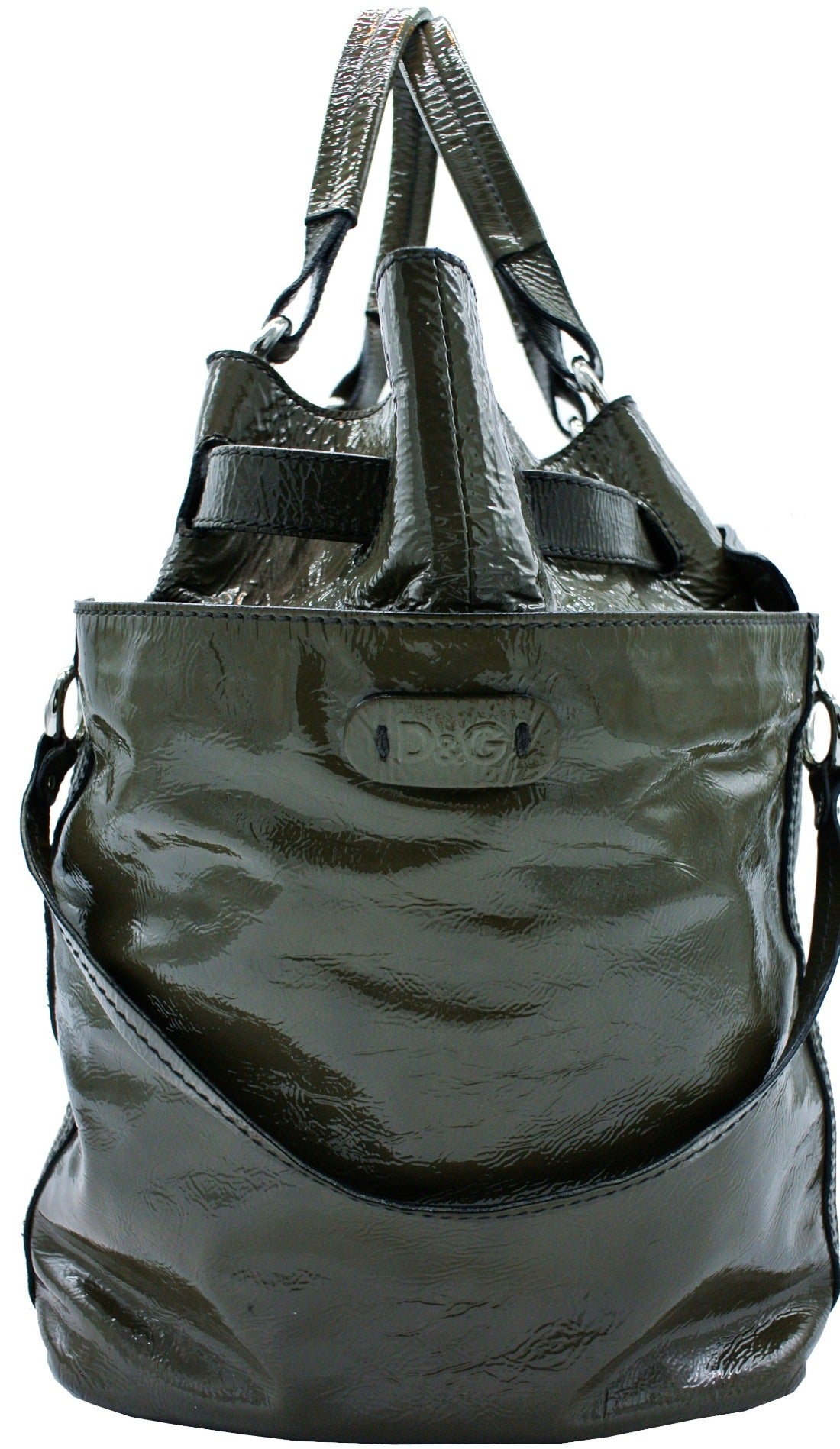 D & G Gaia Olive Patent Leather Large Tote Bag Dolce & Gabbana