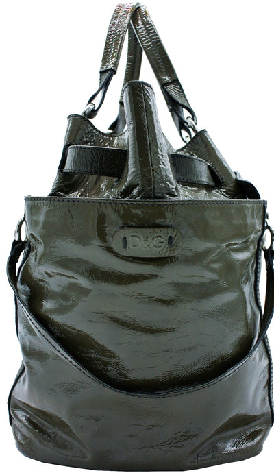 D & G Gaia Olive Patent Leather Large Tote Bag Dolce & Gabbana