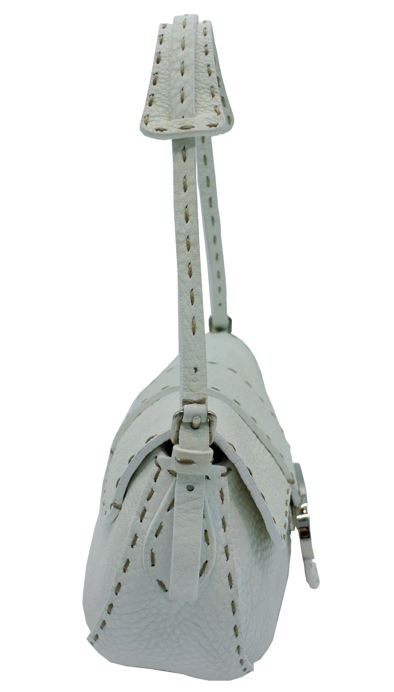 Fendi White Leather Selleria Small Baguette Bag Fendi