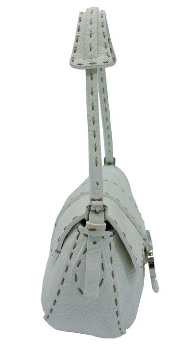 Fendi White Leather Selleria Small Baguette Bag Fendi