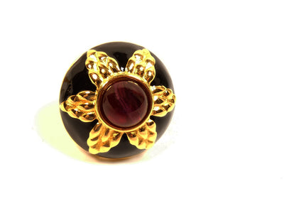 Fendi Vintage Red Stone and Black Enamel Clip Earrings Earrings Fendi