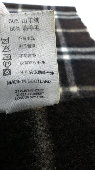 Burberry Cashmere and Lambswool Dark Brown and White Plaid Scarf Scarf Burberry