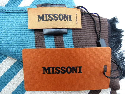 Missoni Turquoise and Brown Striped Scarf Scarf Missoni