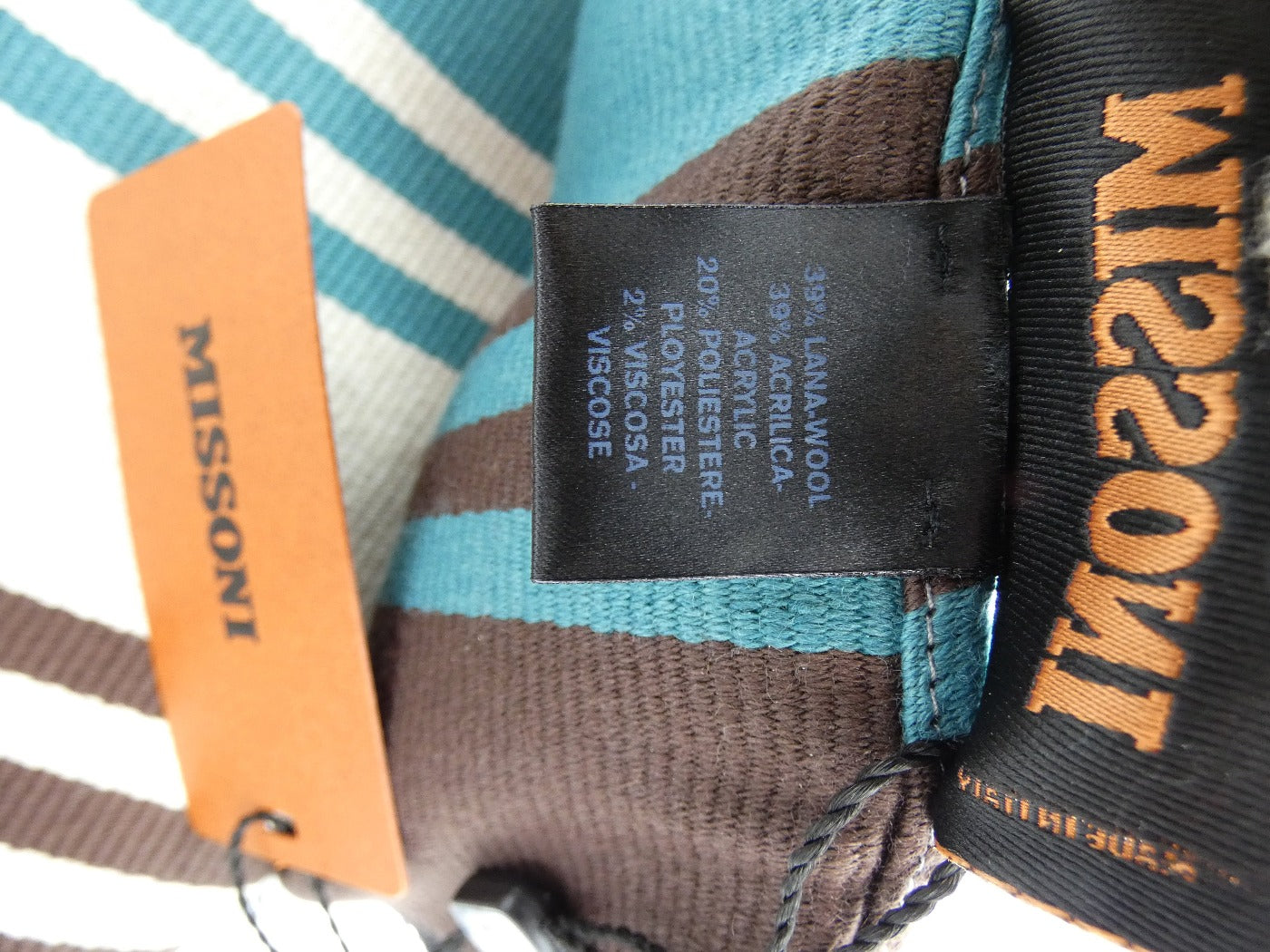 Missoni Turquoise and Brown Striped Scarf Scarf Missoni