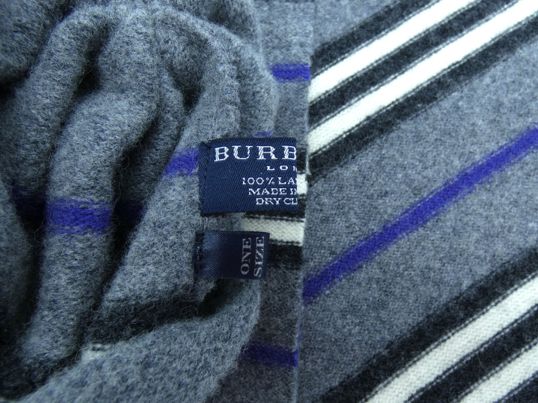 Burberry Lambswool Icon Stripe Grey Hat and Scarf Set Occhi Azzurri
