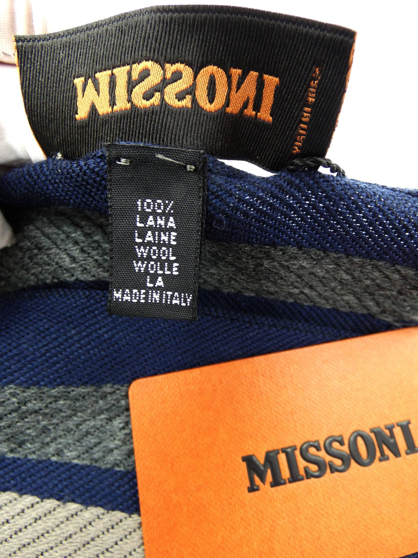 Missoni Navy, Taupe and Grey Stripe Wool Scarf Scarf Missoni