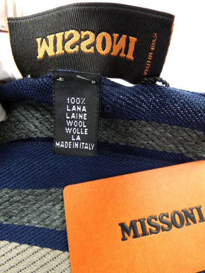Missoni Navy, Taupe and Grey Stripe Wool Scarf Scarf Missoni