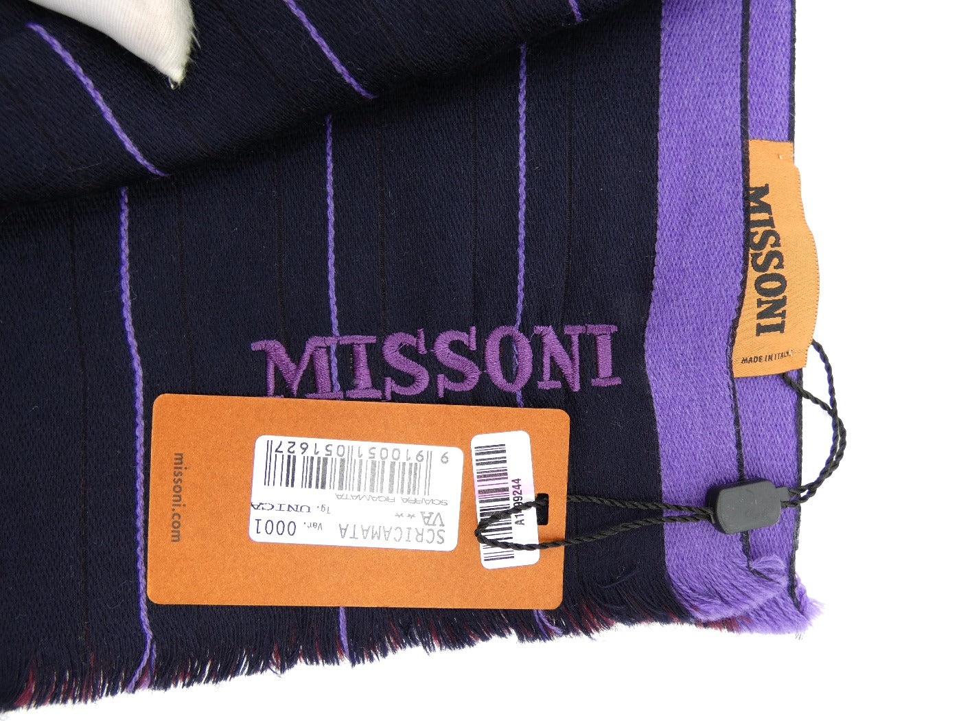 Missoni Purple Striped Wool with Silk Scarf Scarf Missoni