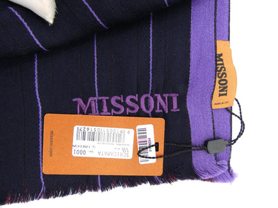 Missoni Purple Striped Wool with Silk Scarf Scarf Missoni