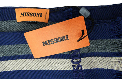 Missoni Navy, Taupe and Grey Stripe Wool Scarf Scarf Missoni