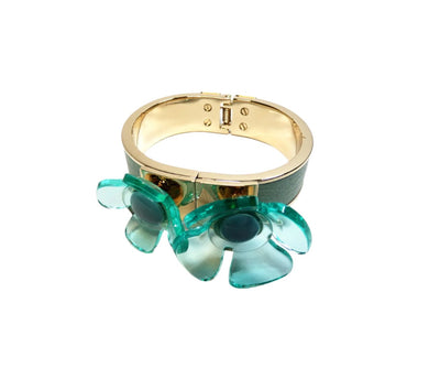 Burberry Prorsum Leather and Lucite Flower Bangle Bracelet Burberry