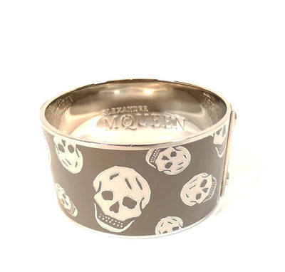 Alexander McQueen Silver and White Skull Bangle Bracelet Alexander McQueen