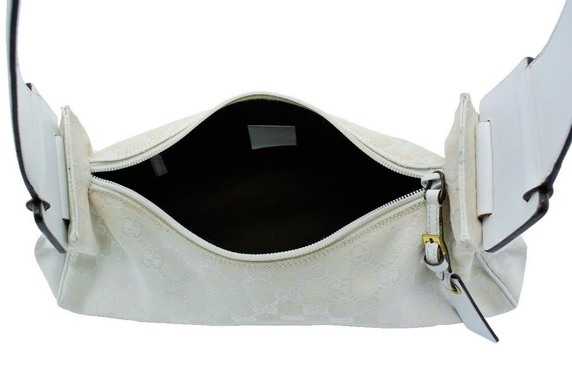 Gucci White GG Canvas and Leather Slimline Shoulder Bag Bag Gucci