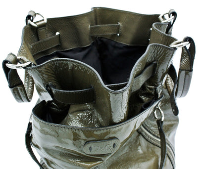 D & G Gaia Olive Patent Leather Large Tote Bag Dolce & Gabbana