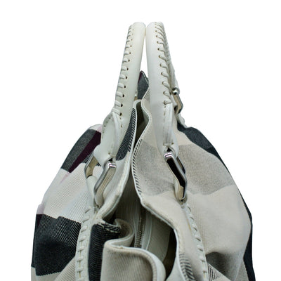 Burberry White Leather Trimmed Exploded Nova Check Satchel Bag Burberry