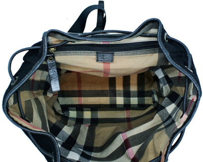 Burberry Vintage Black Leather and Wool Backpack Bag, Backpack Burberry
