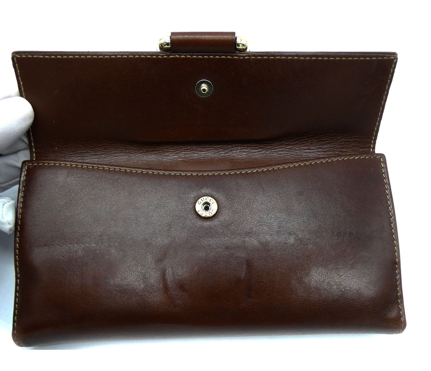 Gucci Bamboo and Brown Leather Vintage Continental Wallet Wallet Gucci
