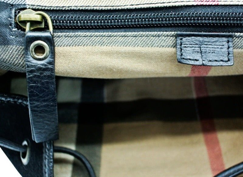 Burberry Vintage Black Leather and Wool Backpack Bag, Backpack Burberry