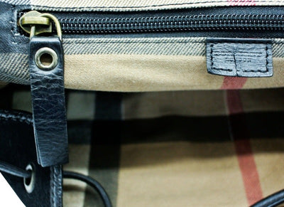 Burberry Vintage Black Leather and Wool Backpack Bag, Backpack Burberry